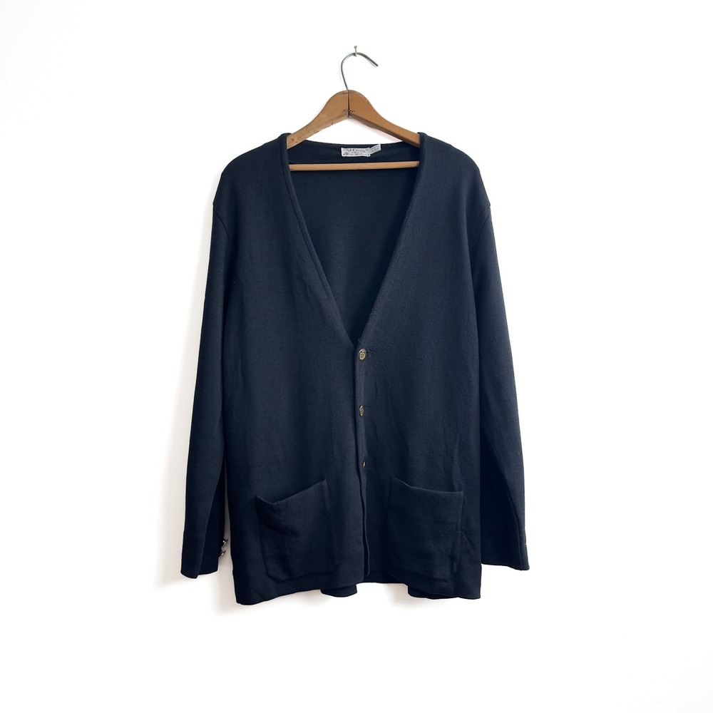 Vintage 70s/80s‎ St. Croix Knits Black Wool Cardigan | Made in USA | Large